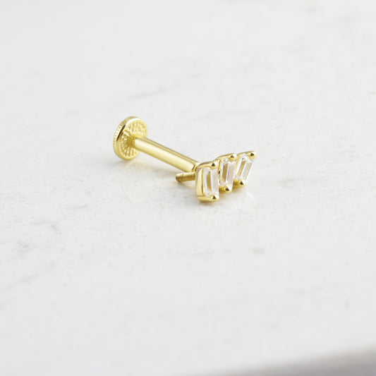 14k Solid Gold 3 Drumstick Tragus Piercing - alternate view 2