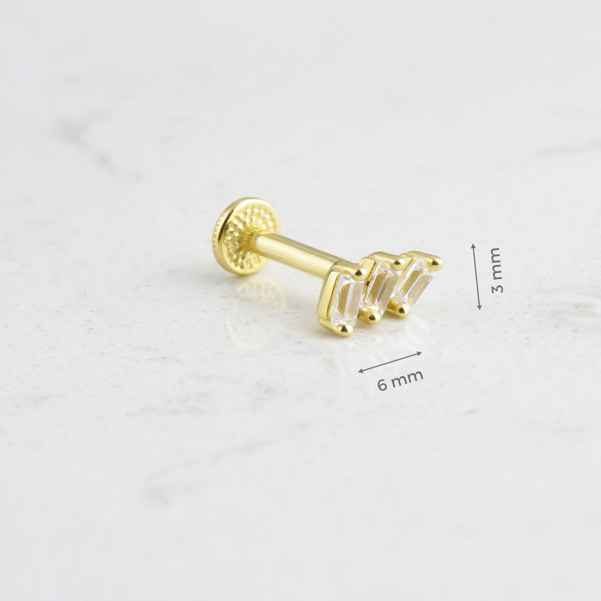 14k Solid Gold 3 Drumstick Tragus Piercing - alternate view 3