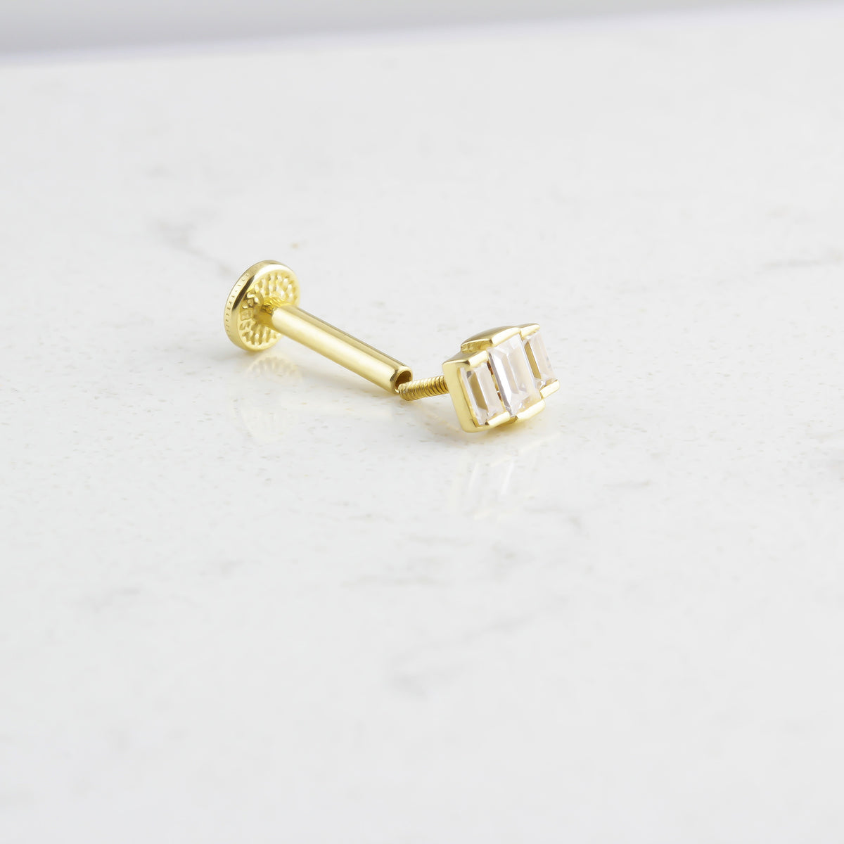14k Solid Gold 3 Drumstick Tragus Piercing - alternate view 2