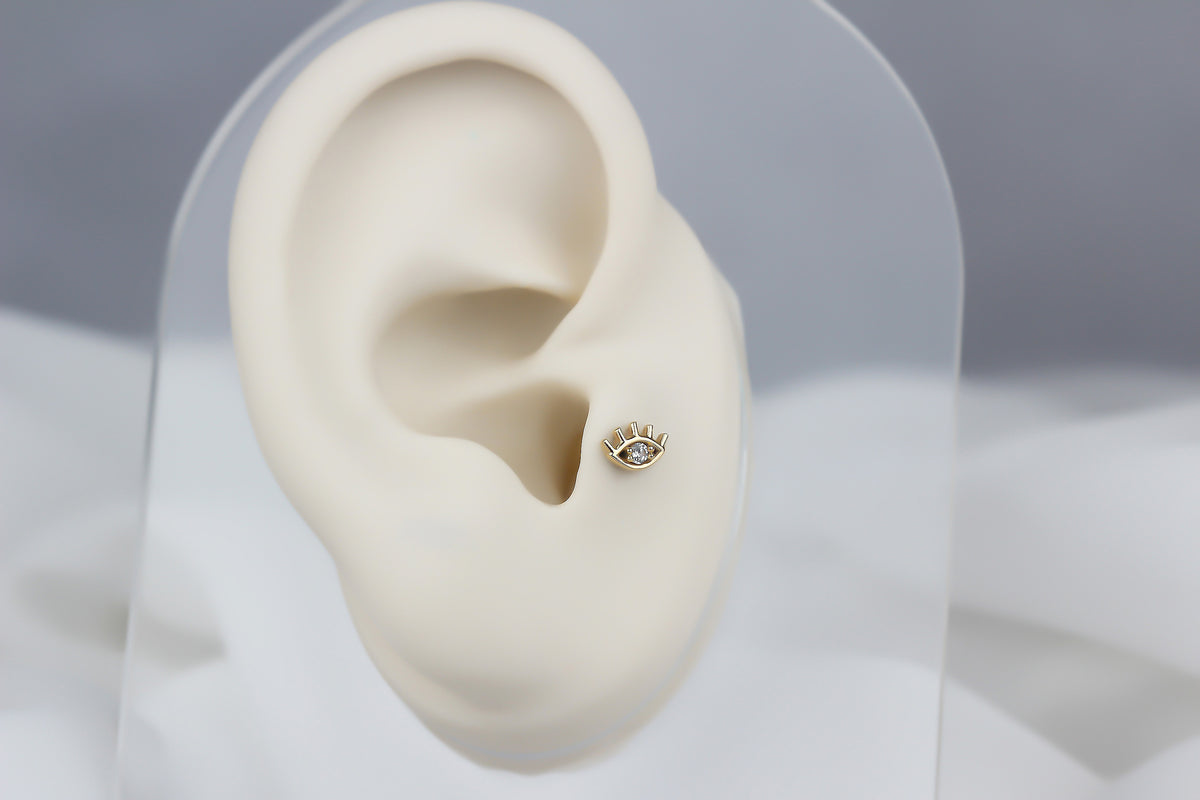 14k Solid Gold Eye Tragus Piercing - alternate view 5