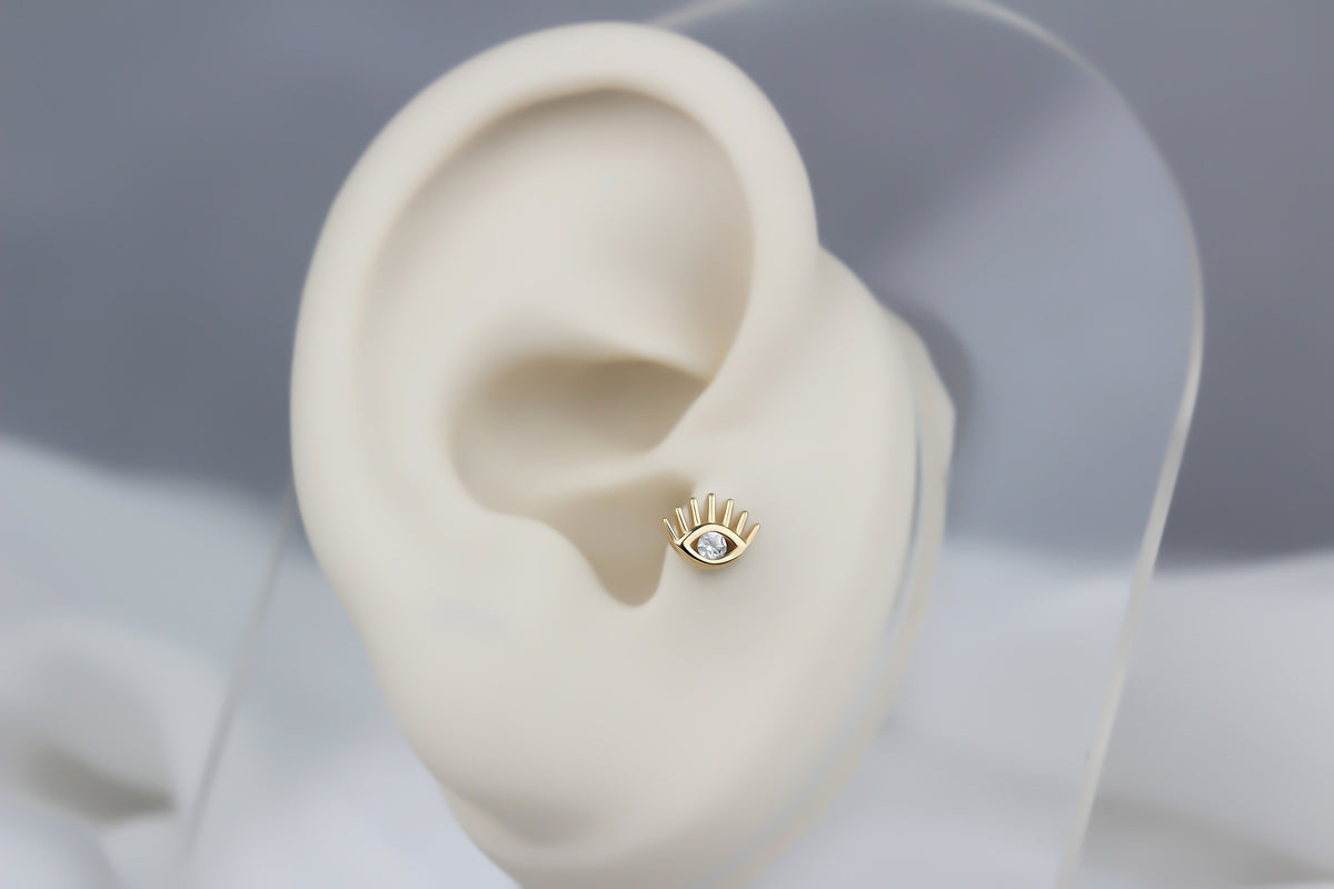 14k Solid Gold Eye Tragus Piercing - alternate view 5