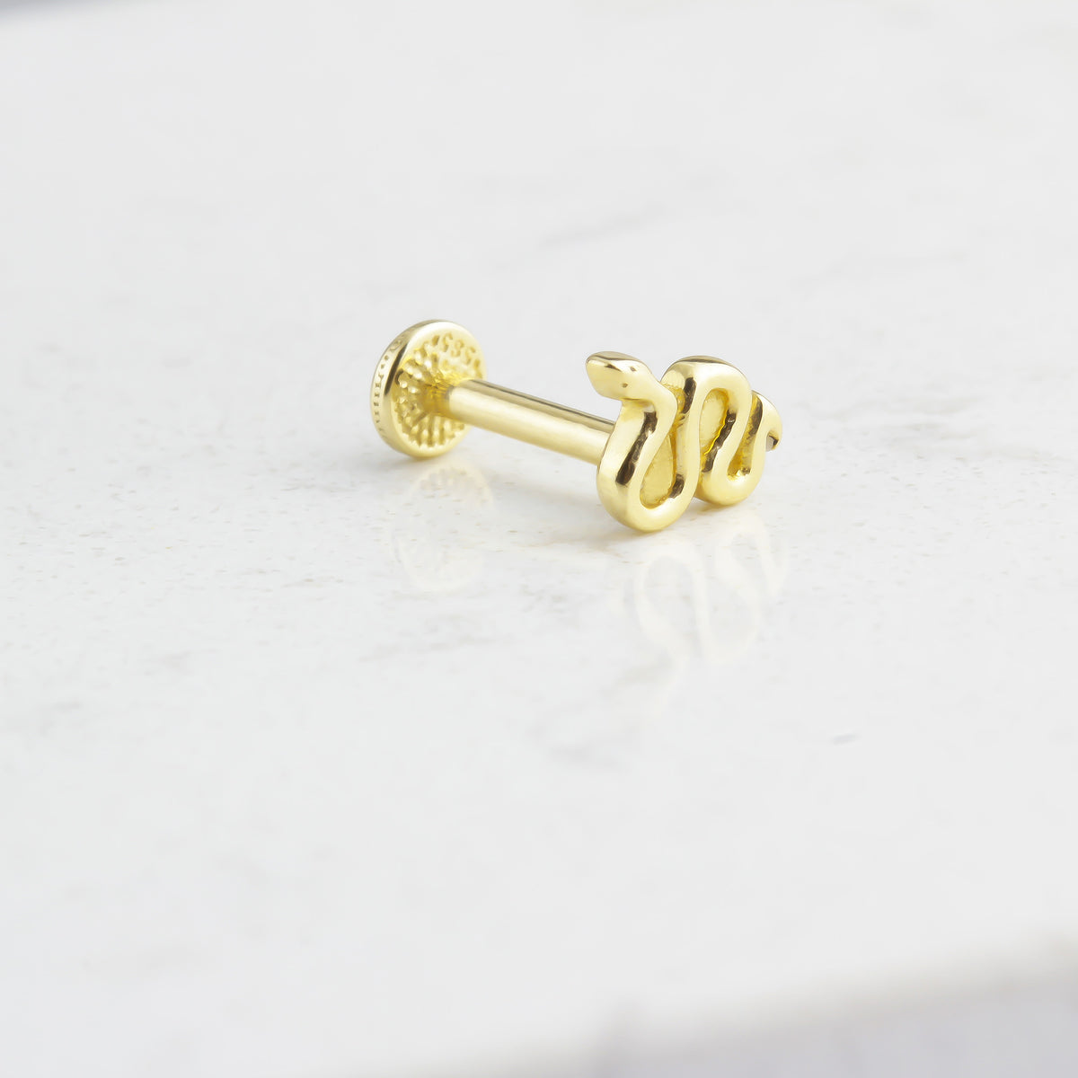 14k Solid Gold Snake Tragus Piercing