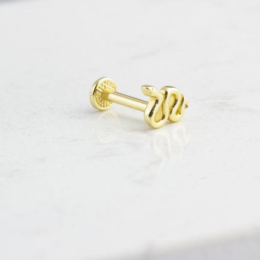 14k Solid Gold Snake Tragus Piercing
