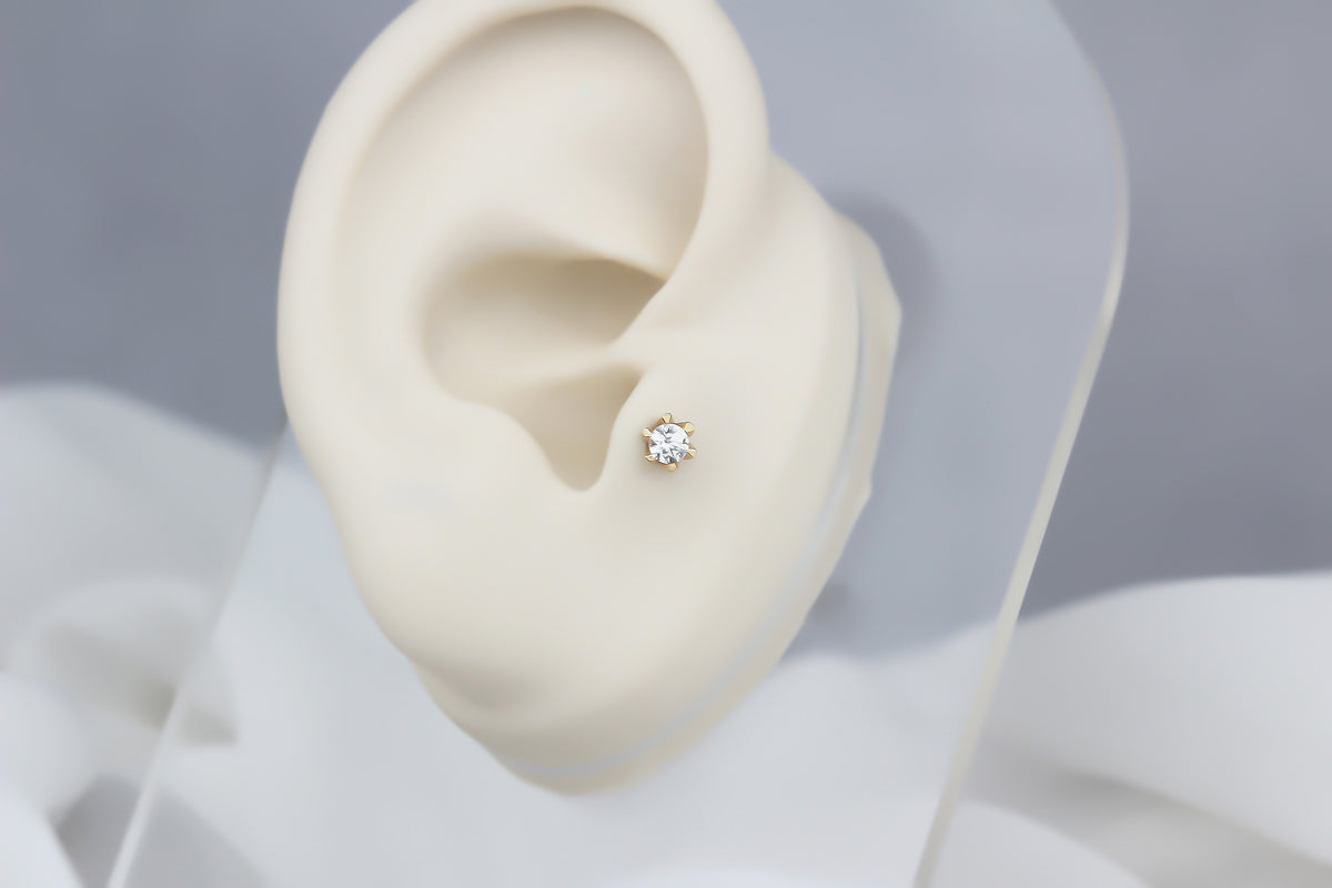 14k Solid Gold Solitaire Tragus Piercing - alternate view 5