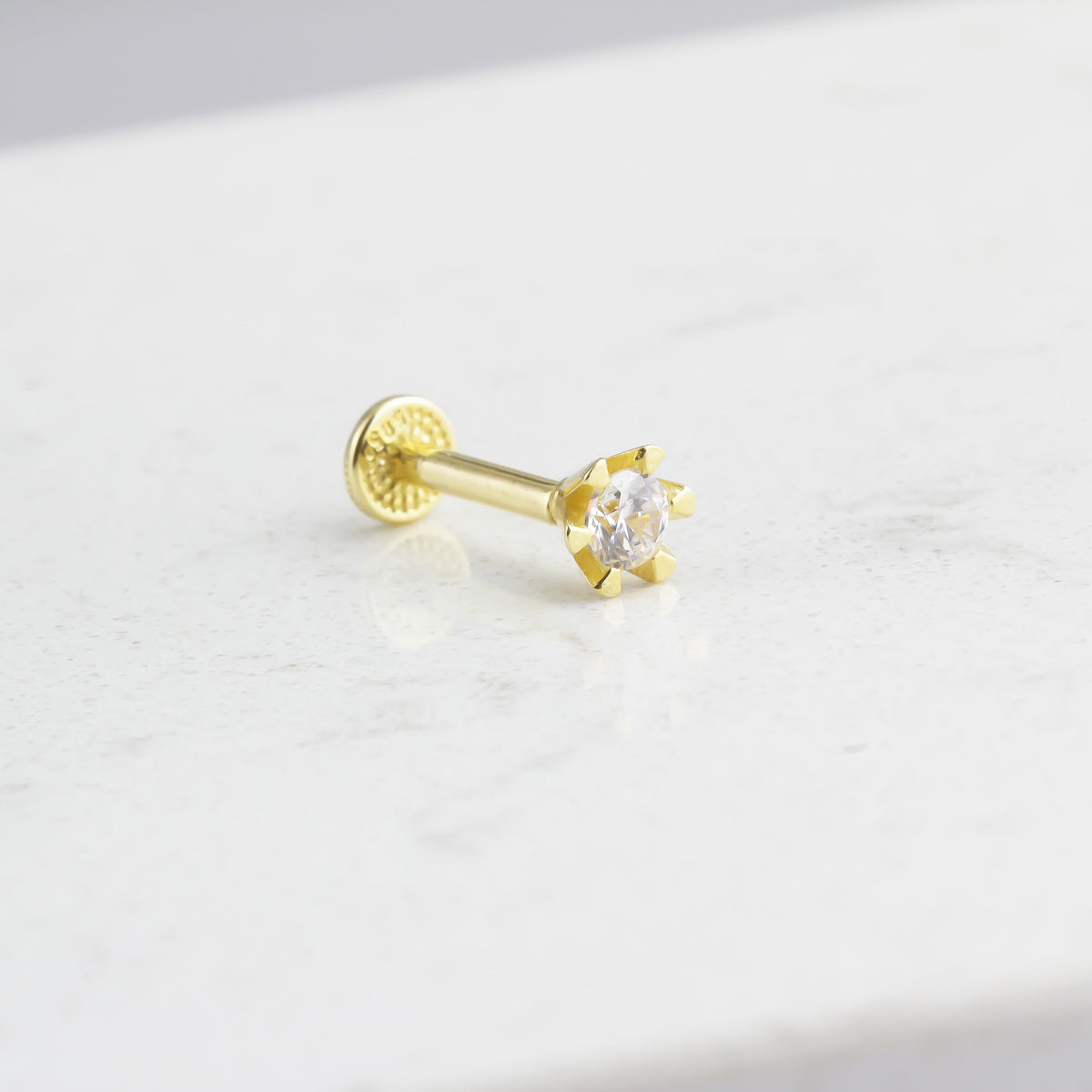 14k Solid Gold Solitaire Tragus Piercing