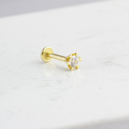 14k Solid Gold Solitaire Tragus Piercing