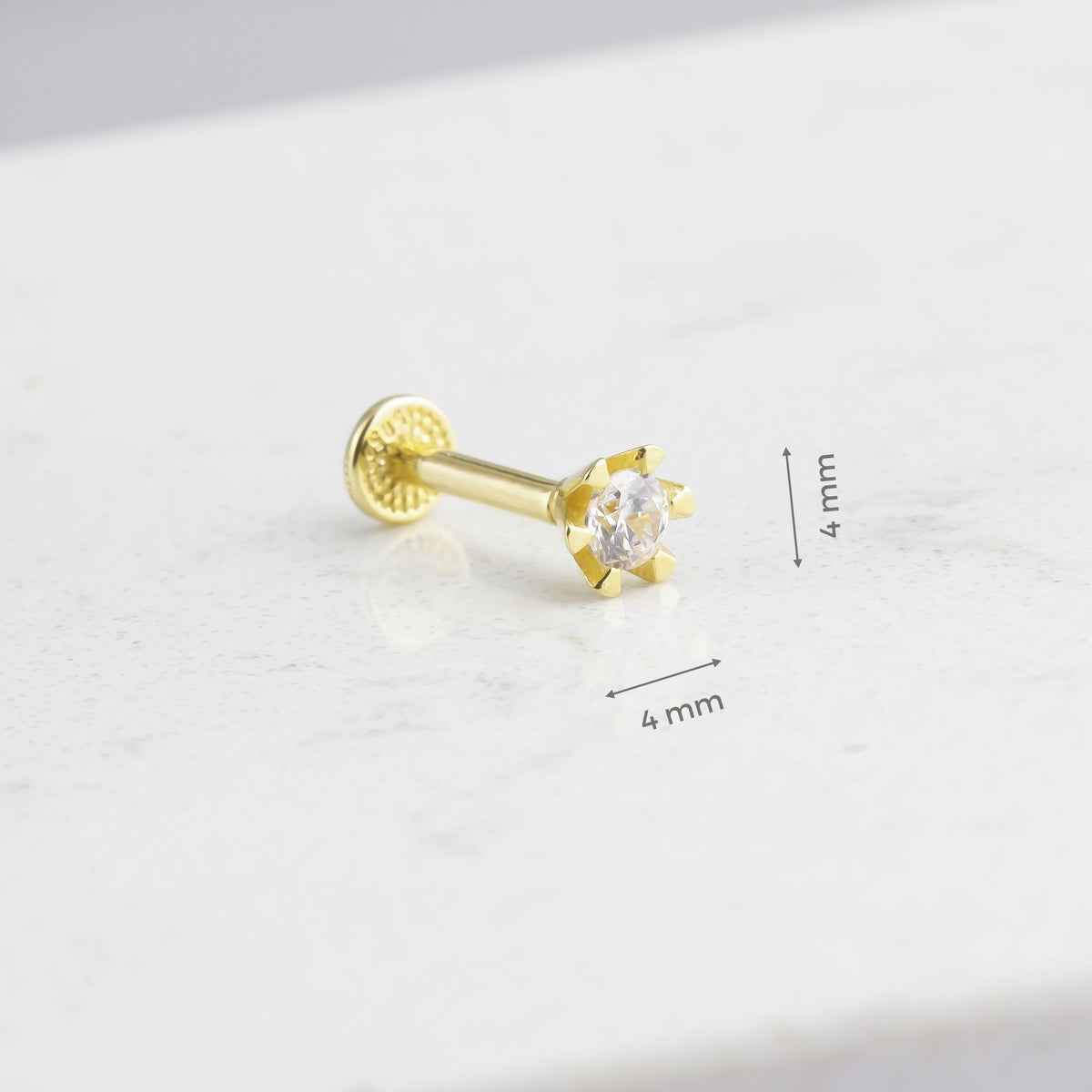 14k Solid Gold Solitaire Tragus Piercing - alternate view 3