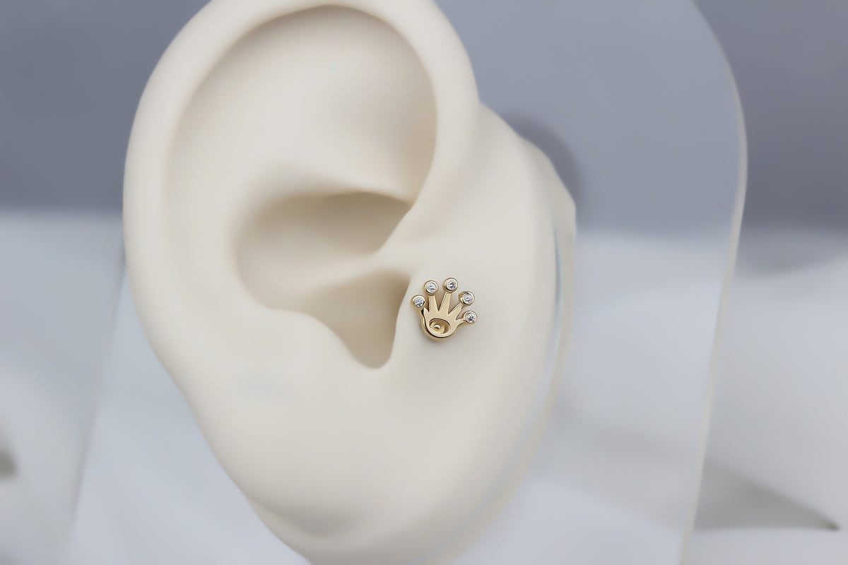 14k Solid Gold Crown Tragus Piercing - alternate view 5