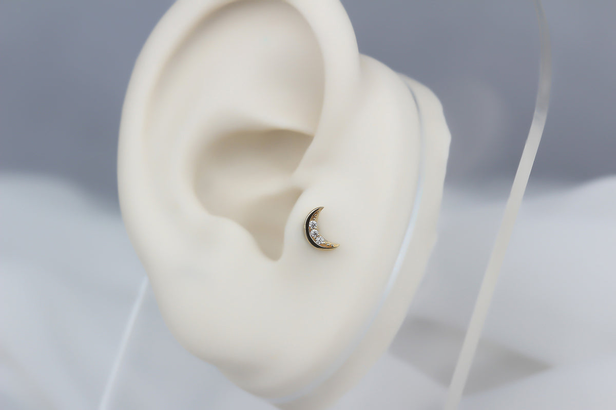 14k Solid Gold Moon Tragus Piercing - alternate view 5
