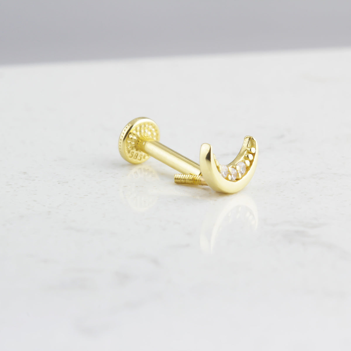 14k Solid Gold Moon Tragus Piercing - alternate view 2