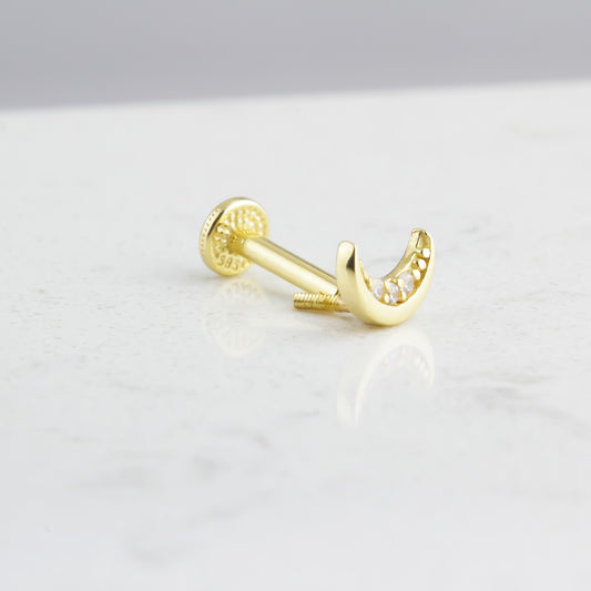 14k Solid Gold Moon Tragus Piercing - alternate view 2