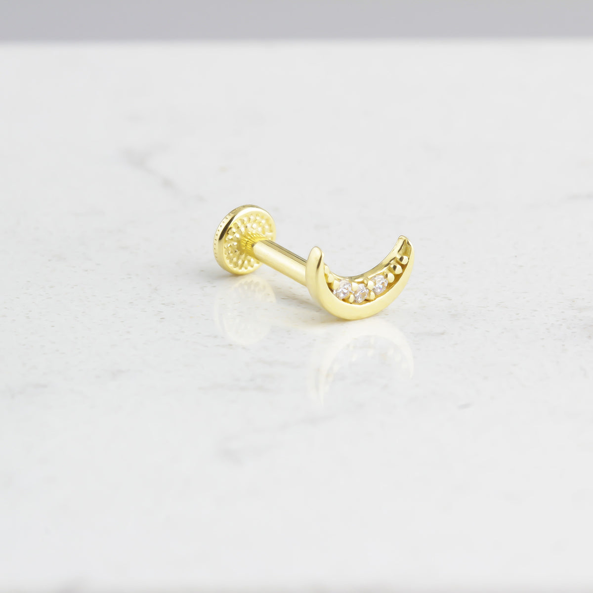 14k Solid Gold Moon Tragus Piercing