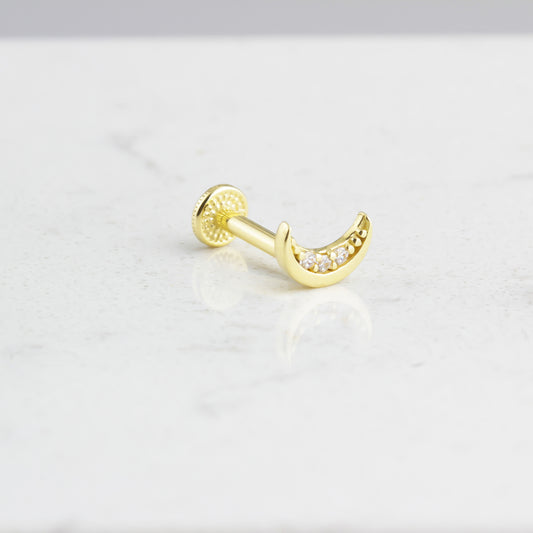 14k Solid Gold Moon Tragus Piercing