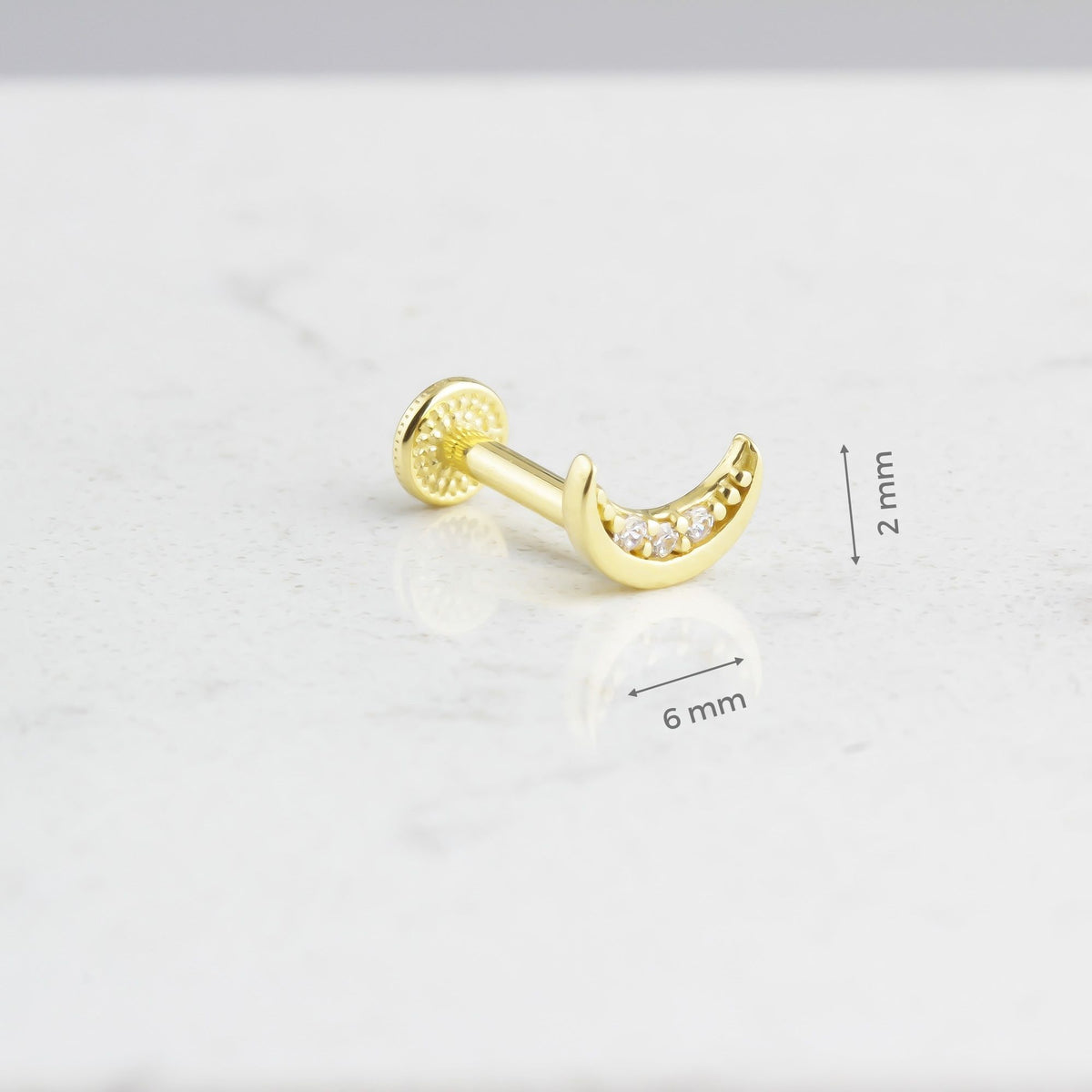 14k Solid Gold Moon Tragus Piercing - alternate view 3