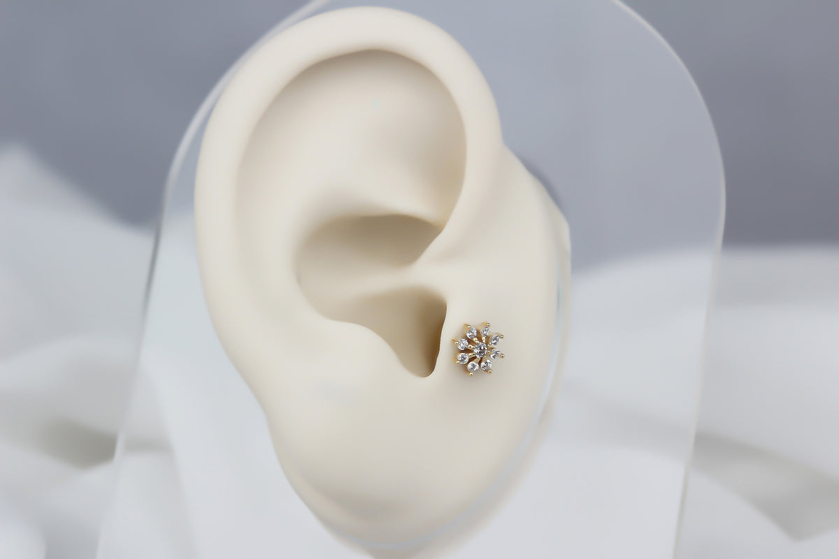 14k Solid Gold Flower Tragus Piercing - alternate view 5