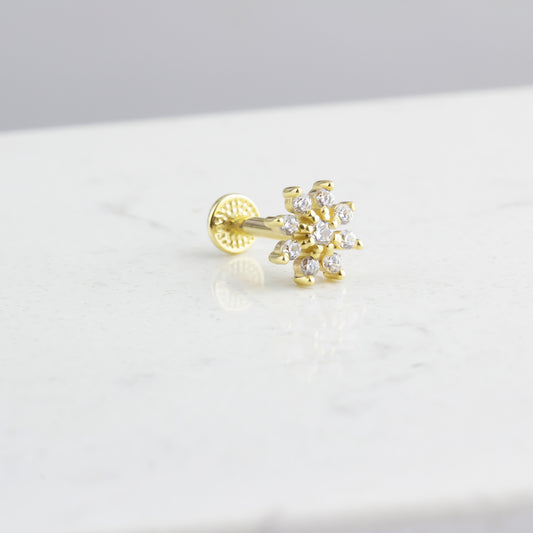14k Solid Gold Flower Tragus Piercing