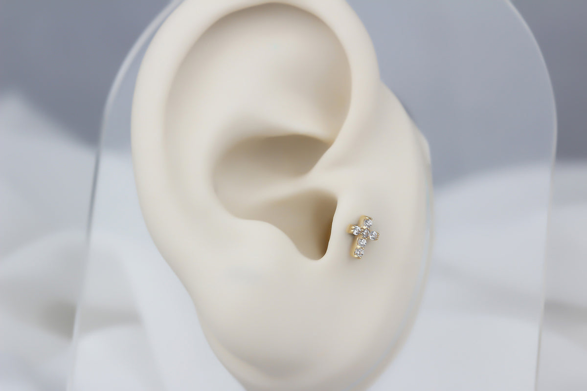 14k Solid Gold Cross Tragus Piercing - alternate view 5