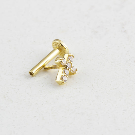 14k Solid Gold Cross Tragus Piercing - alternate view 2