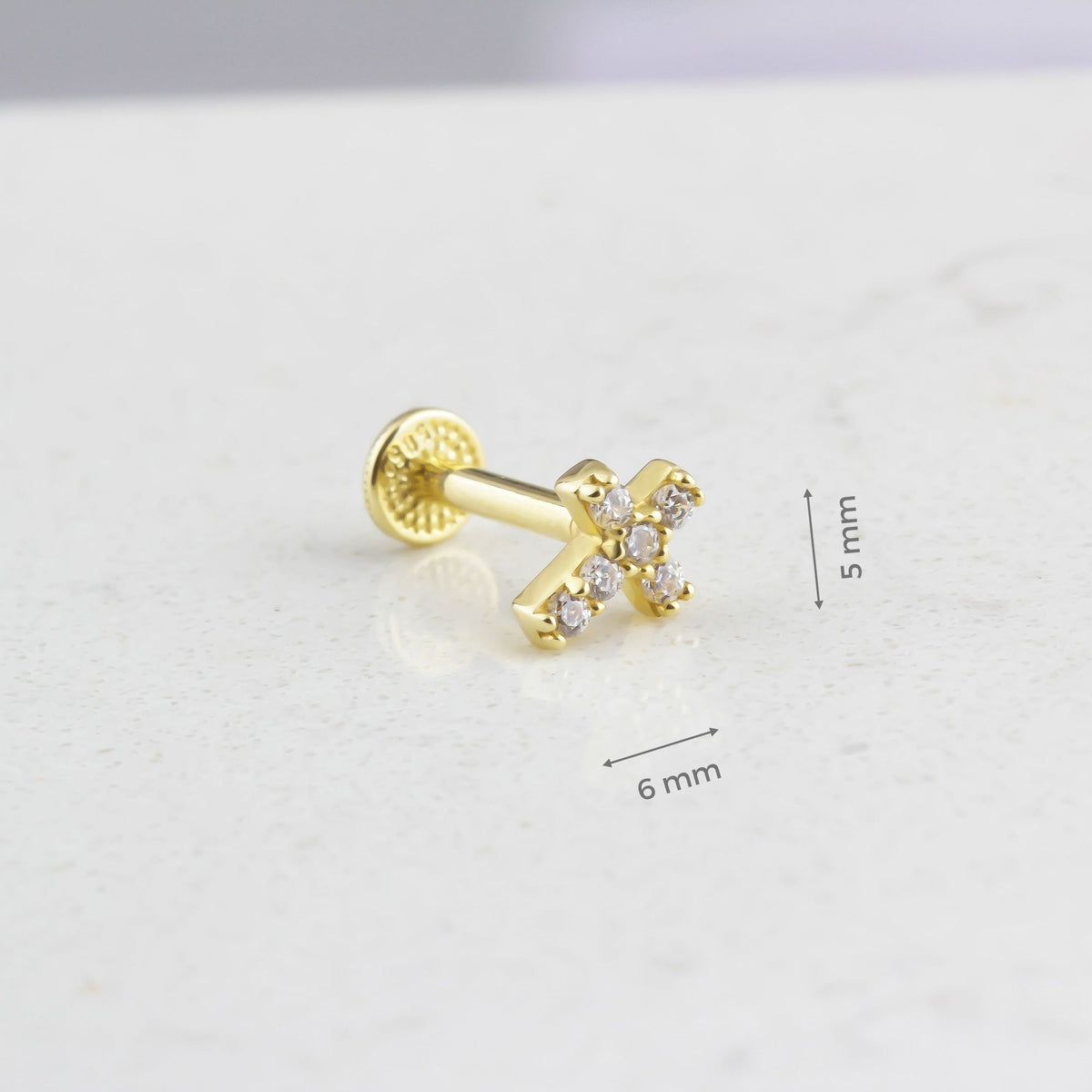 14k Solid Gold Cross Tragus Piercing - alternate view 3