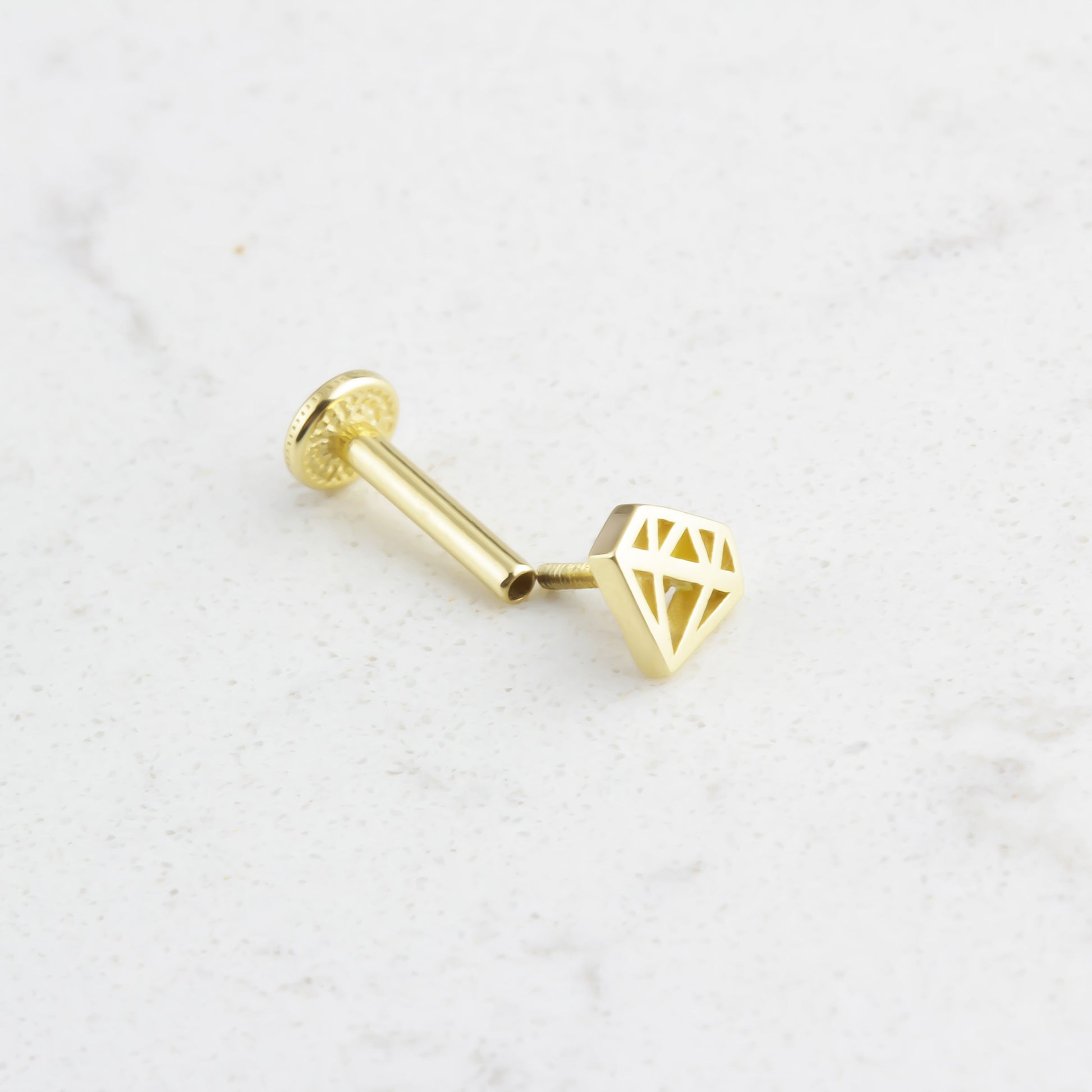 14k Solid Gold Diamond Tragus Piercing - alternate view 2