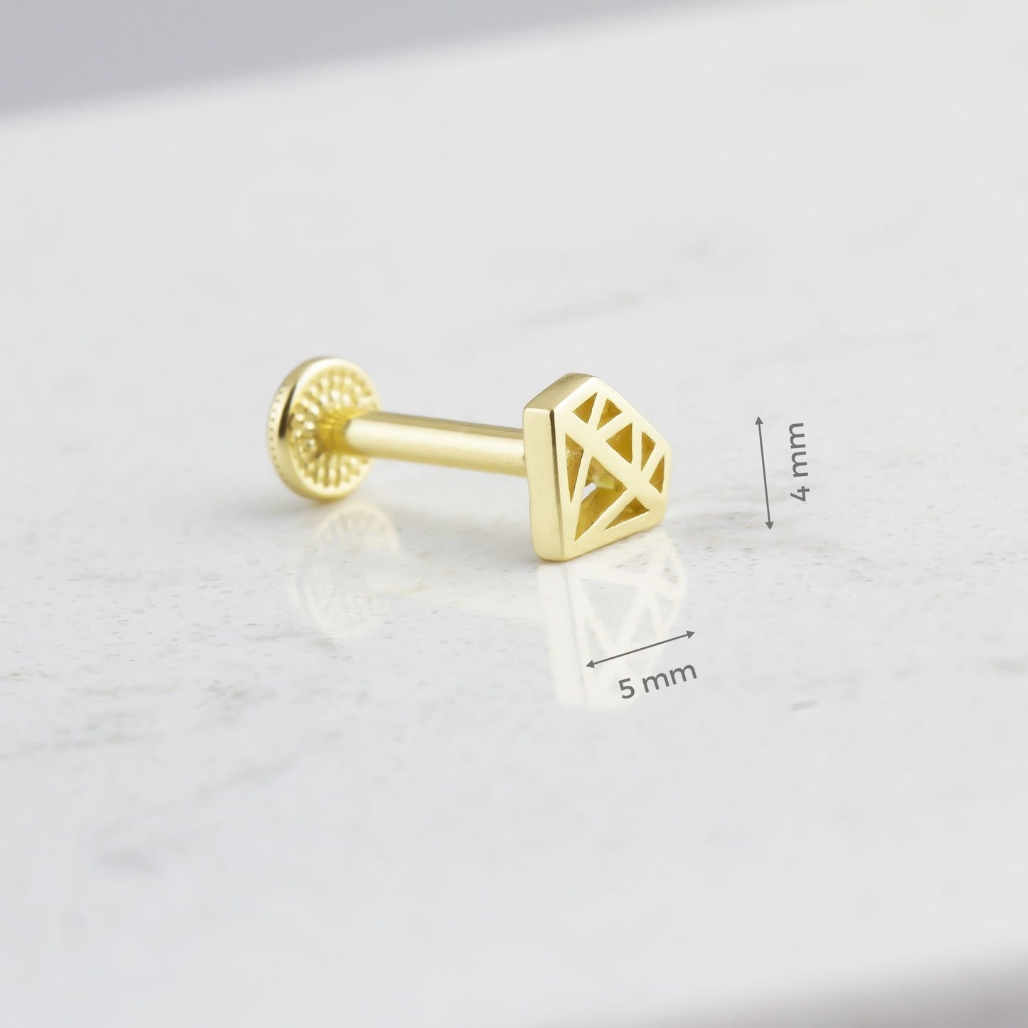 14k Solid Gold Diamond Tragus Piercing - alternate view 3
