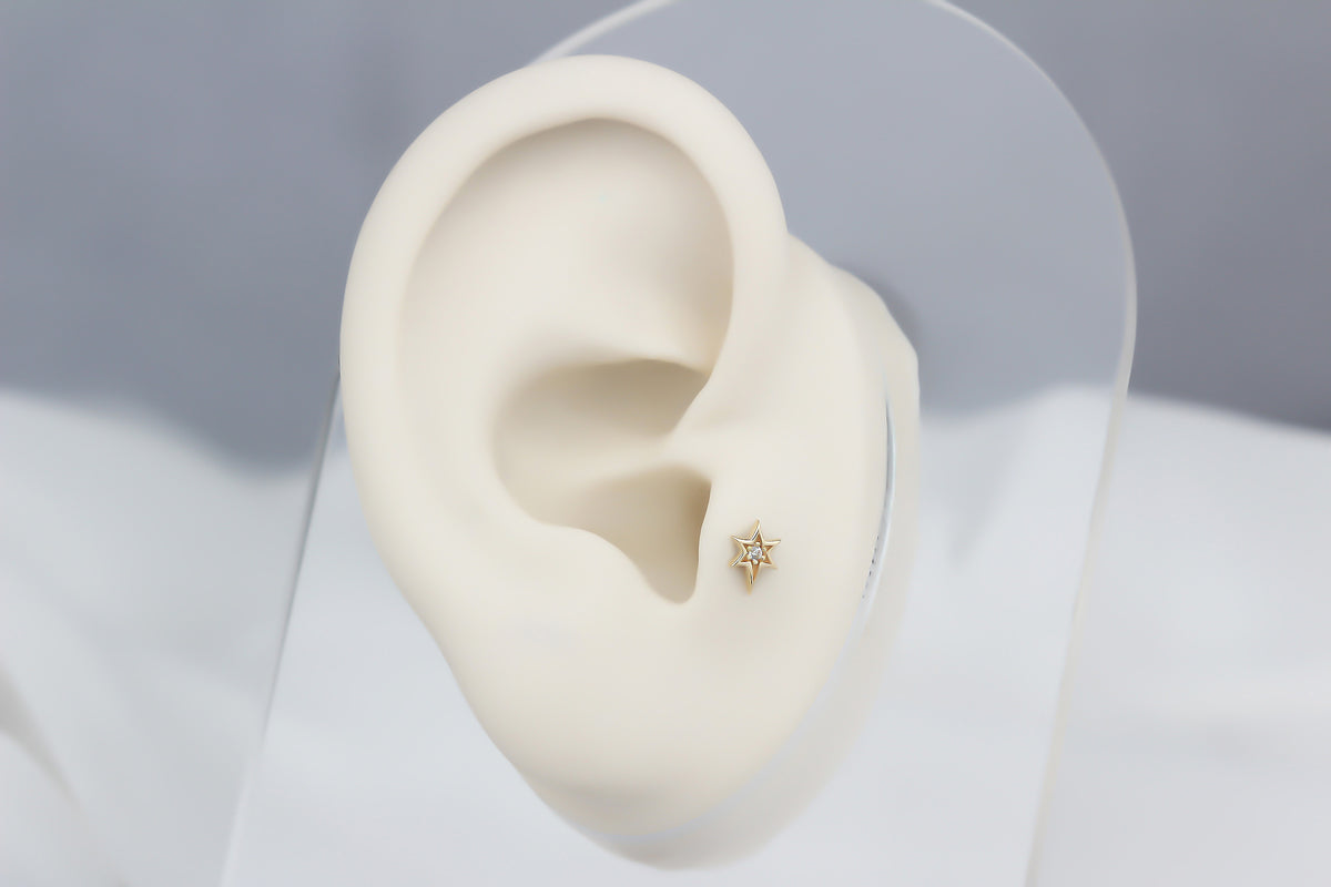 14k Solid Gold Pole StarTragus Piercing - alternate view 5