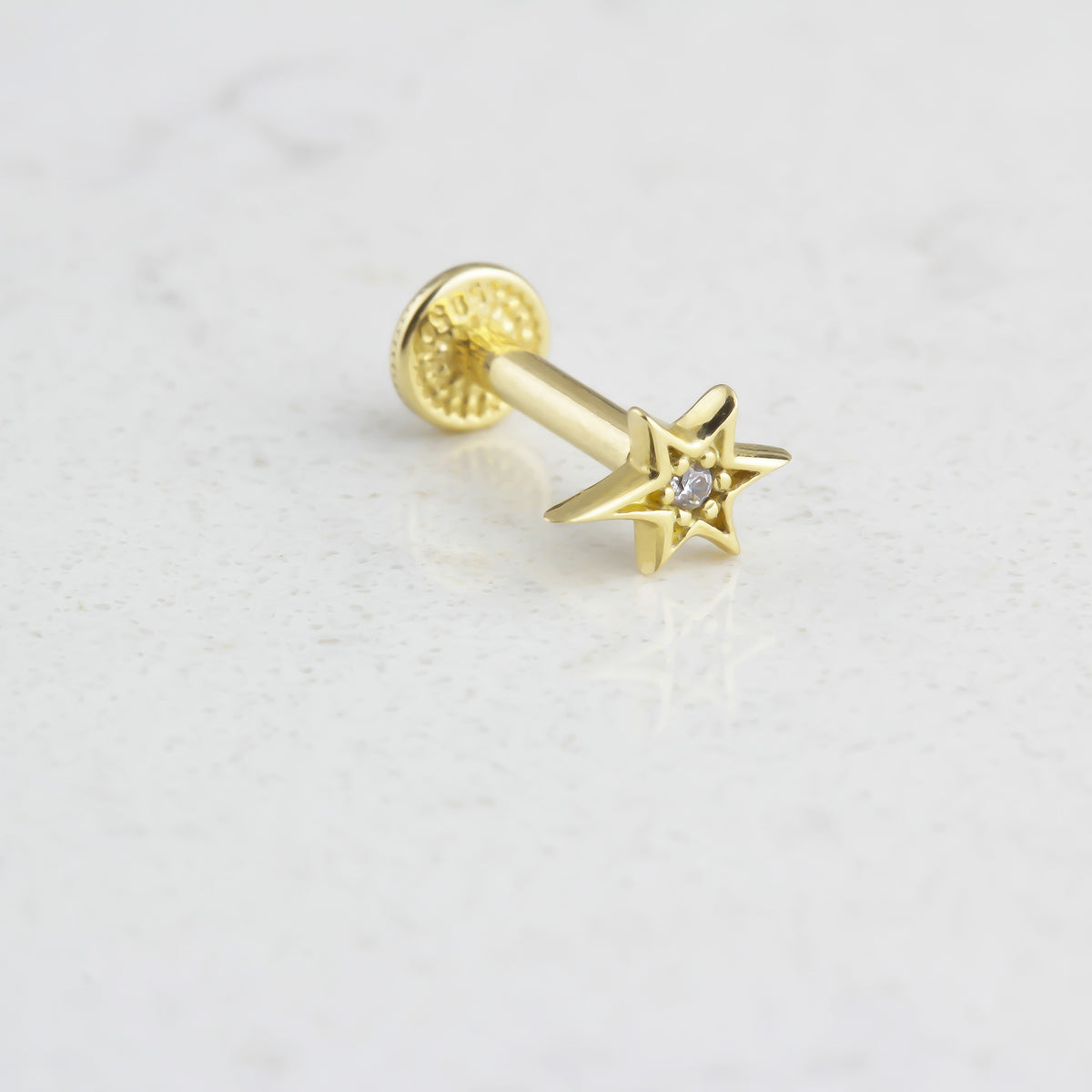 14k Solid Gold Pole StarTragus Piercing