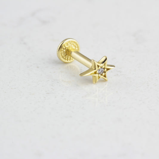 14k Solid Gold Pole StarTragus Piercing