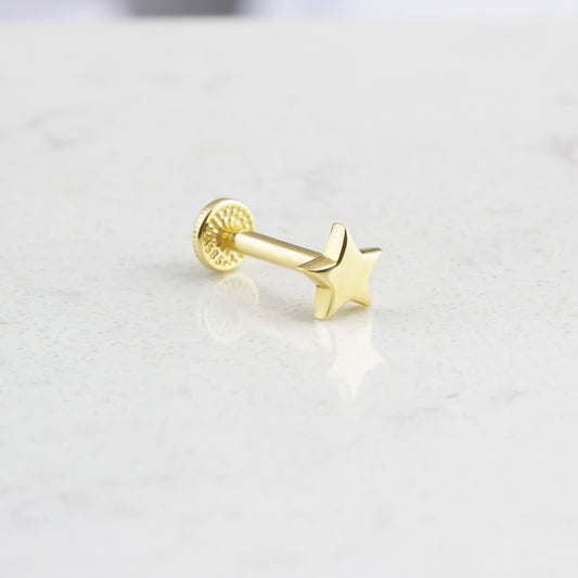 14k Solid Gold Star Tragus Piercing