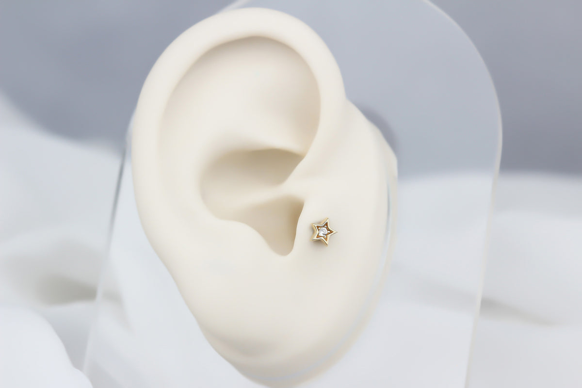 14k Solid Gold Star Tragus Piercing - alternate view 5