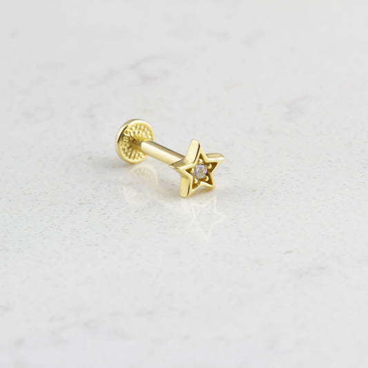14k Solid Gold Star Tragus Piercing