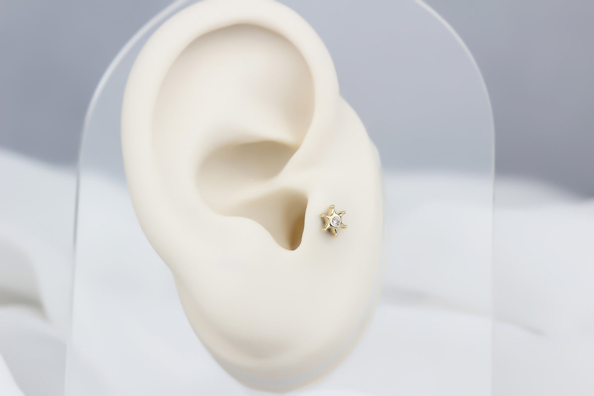 14k Solid Gold Solitaire Tragus Piercing - alternate view 5