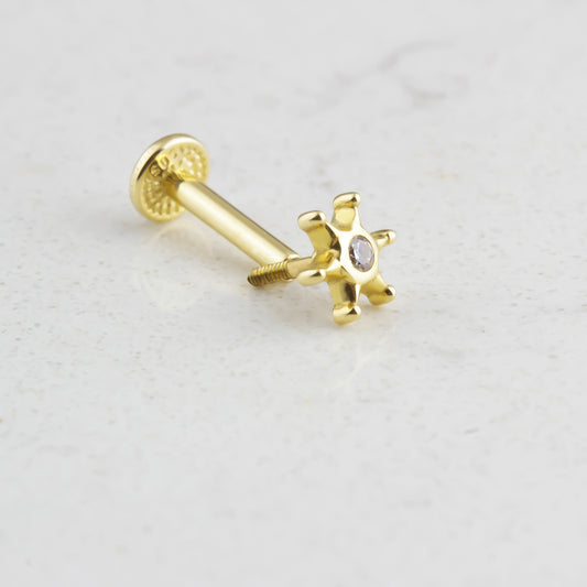 14k Solid Gold Solitaire Tragus Piercing - alternate view 2