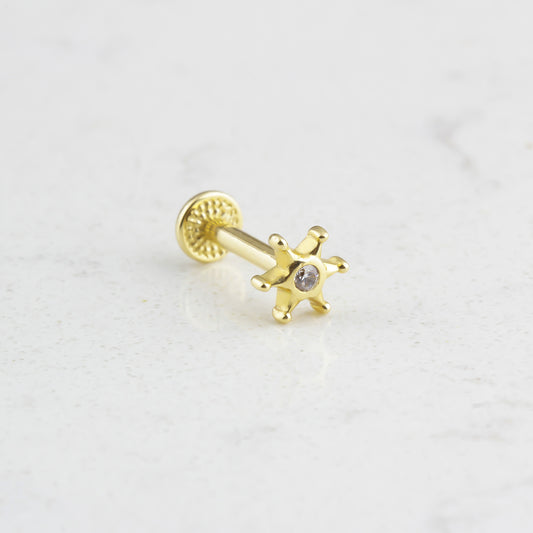 14k Solid Gold Solitaire Tragus Piercing