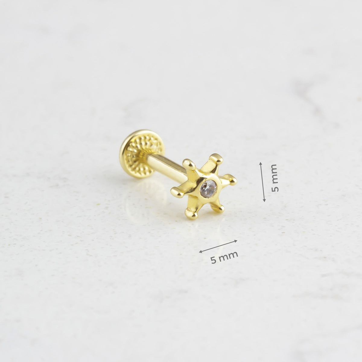 14k Solid Gold Solitaire Tragus Piercing - alternate view 3