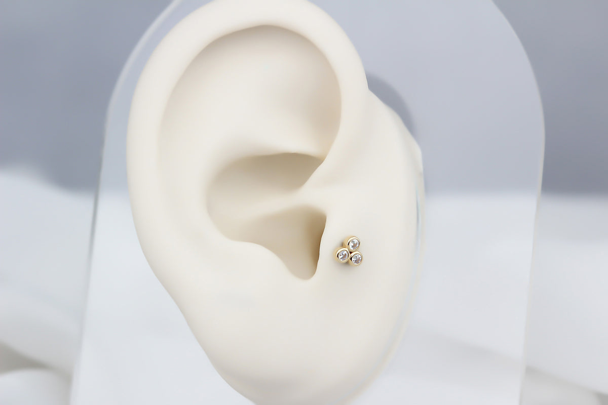 14k Solid Gold Three Stone Tragus Piercing - alternate view 5