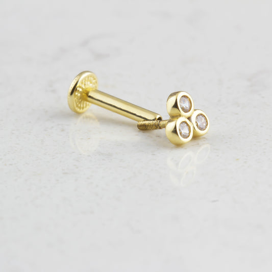 14k Solid Gold Three Stone Tragus Piercing - alternate view 2