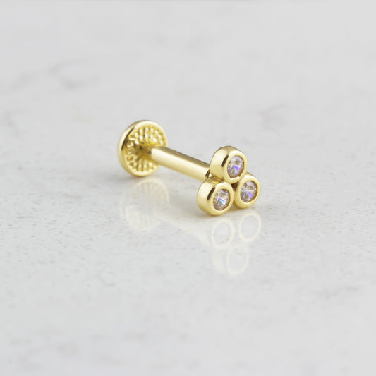 14k Solid Gold Three Stone Tragus Piercing