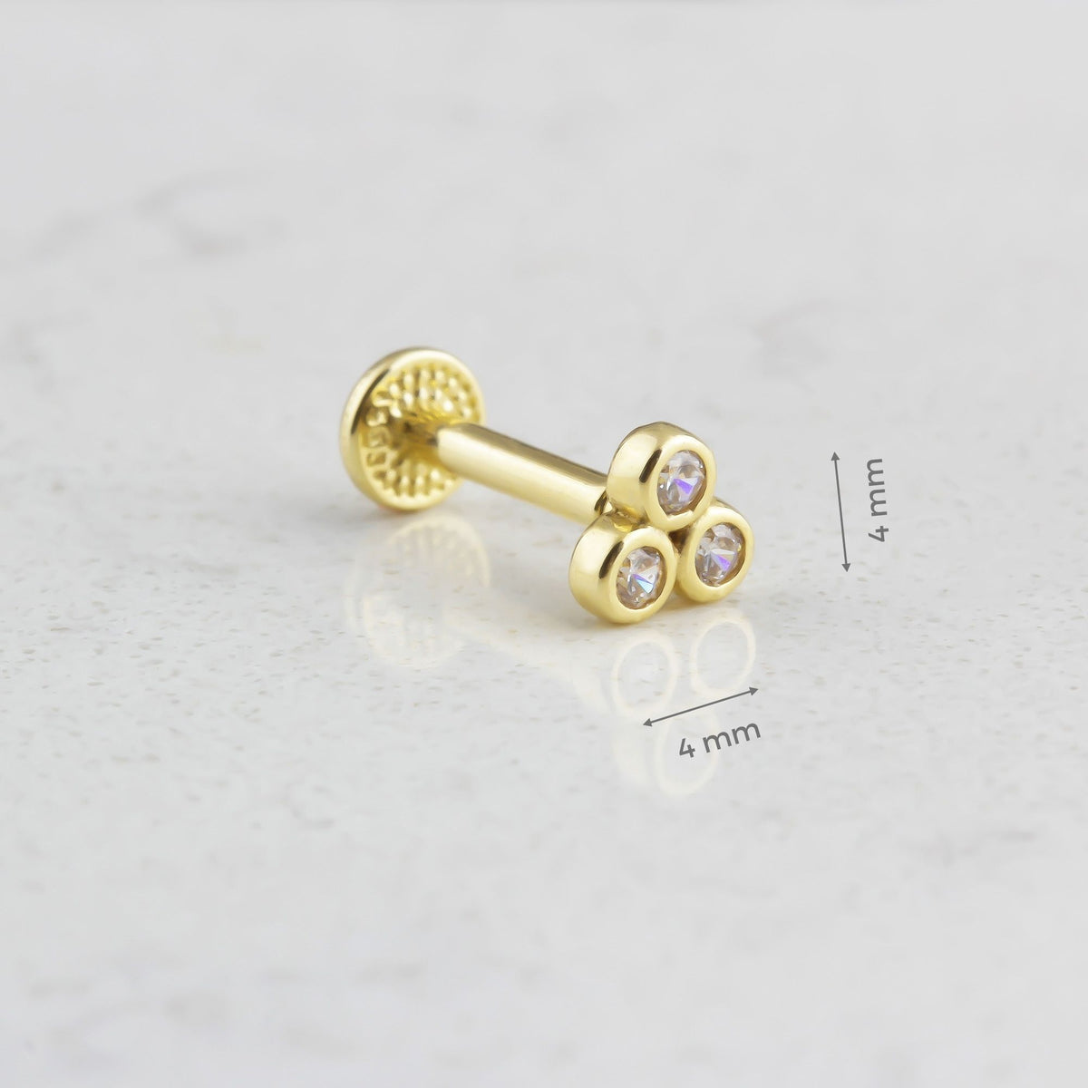 14k Solid Gold Three Stone Tragus Piercing - alternate view 3