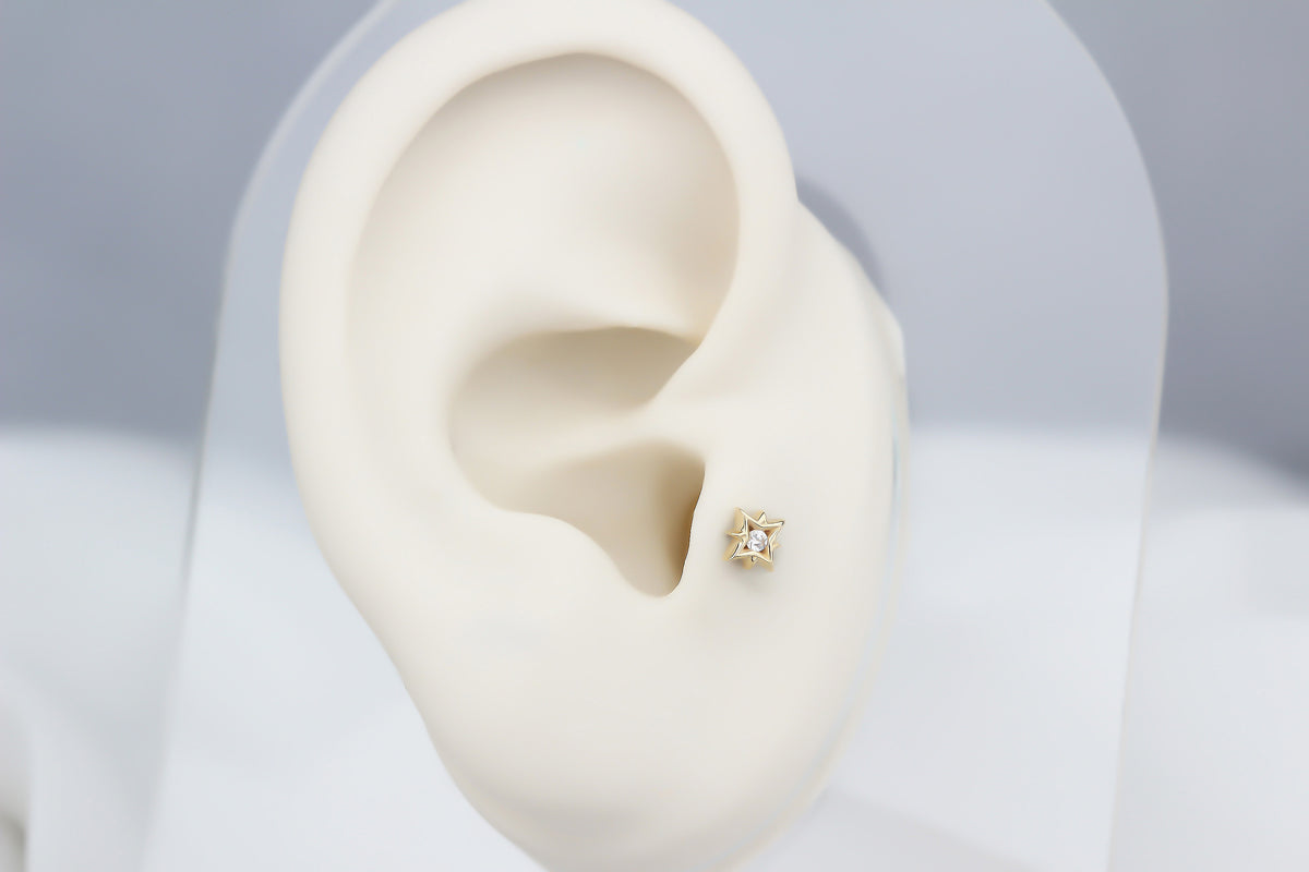 14k Solid Gold Star Tragus Piercing - alternate view 5