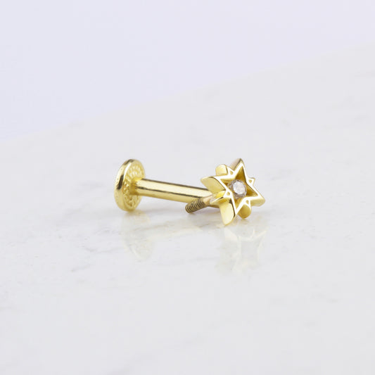 14k Solid Gold Star Tragus Piercing - alternate view 2