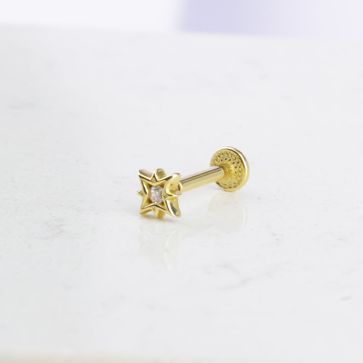 14k Solid Gold Star Tragus Piercing
