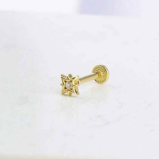 14k Solid Gold Star Tragus Piercing