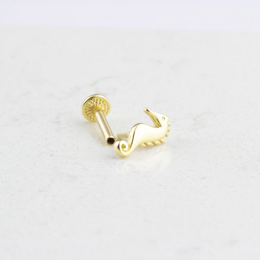 14k Solid Gold Seahorse Tragus Piercing - alternate view 2