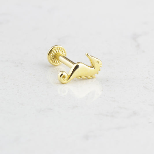 14k Solid Gold Seahorse Tragus Piercing