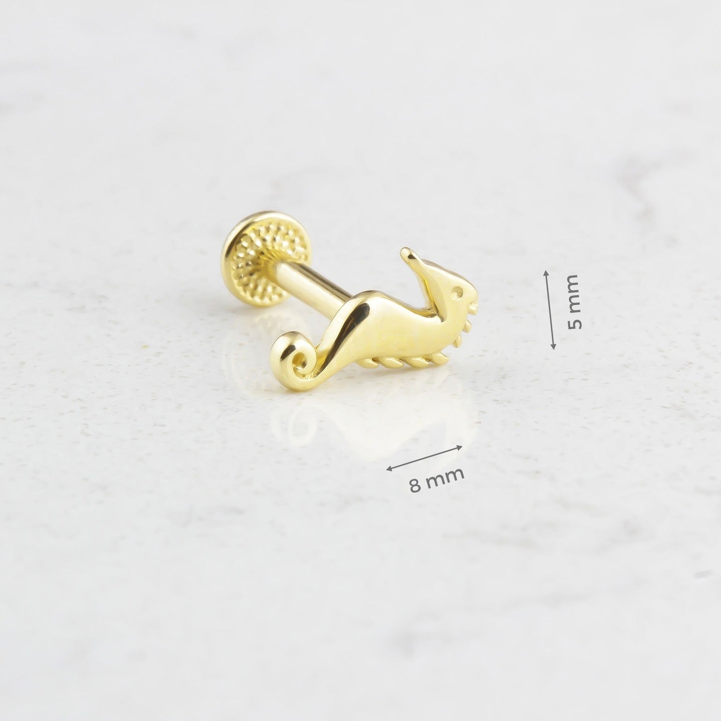 14k Solid Gold Seahorse Tragus Piercing - alternate view 3