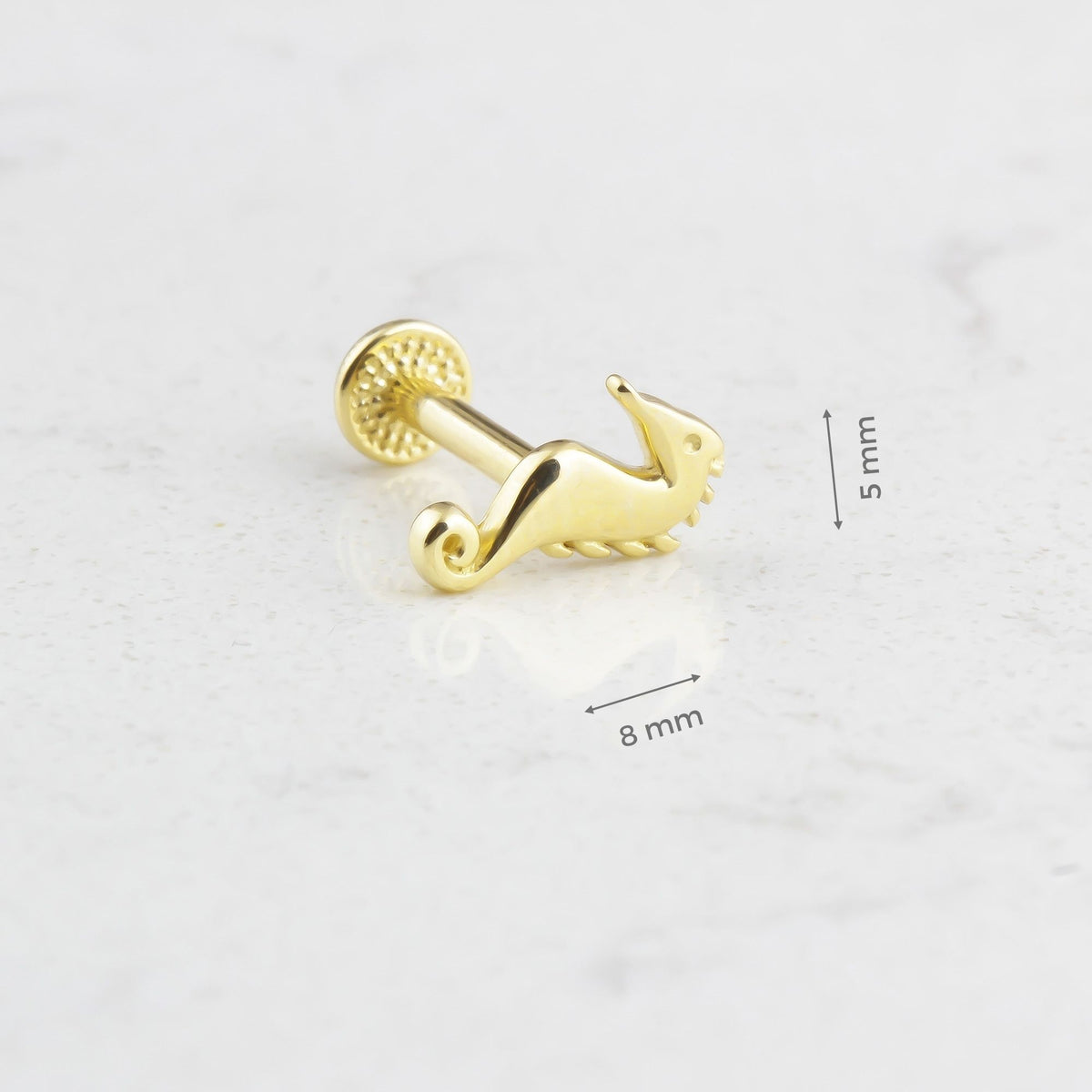 14k Solid Gold Seahorse Tragus Piercing - alternate view 3
