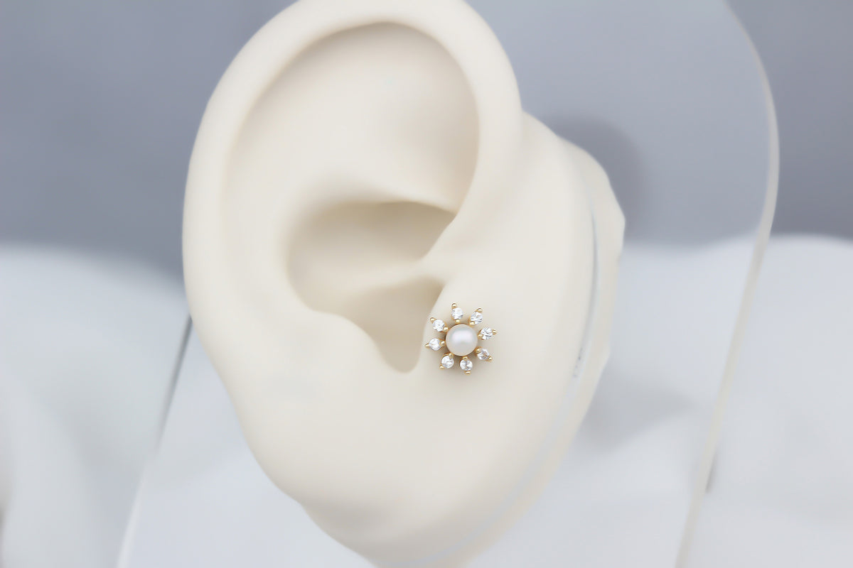 14k Solid Gold Pearl Tragus Piercing - alternate view 5