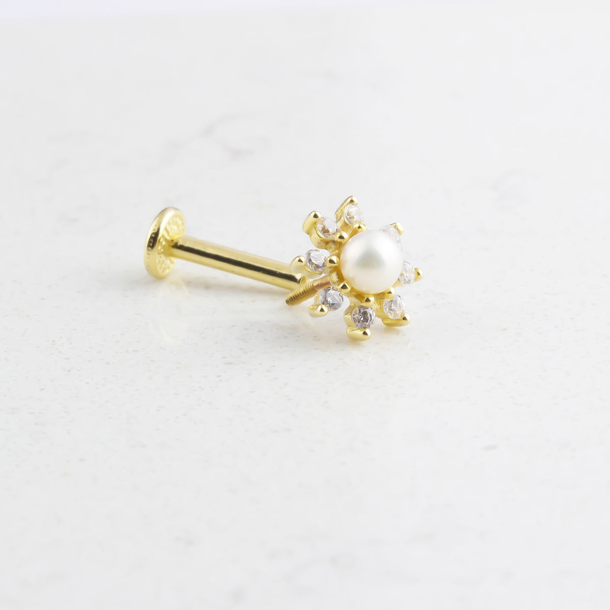 14k Solid Gold Pearl Tragus Piercing - alternate view 2