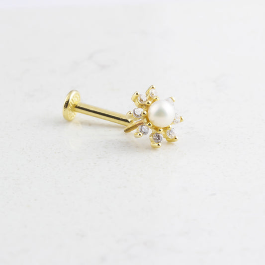 14k Solid Gold Pearl Tragus Piercing - alternate view 2